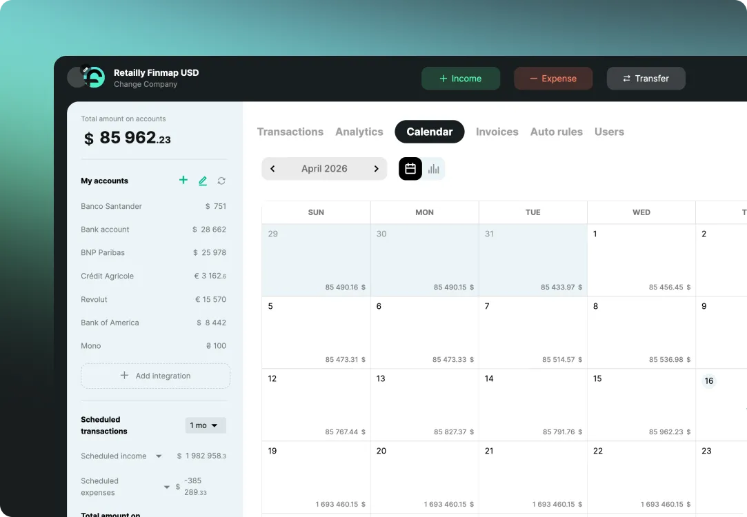 Finmap payment calendar
